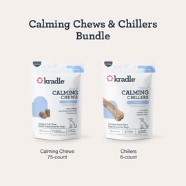 Kradle Calming Bundle for Dogs – Chillers Hard Chews (6ct) & Daily Calming Soft Chews (75ct) – with Ashwagandha, L-Theanine & Chamomile – Daily Stress & Anxiety Relief – Chicken Flavor