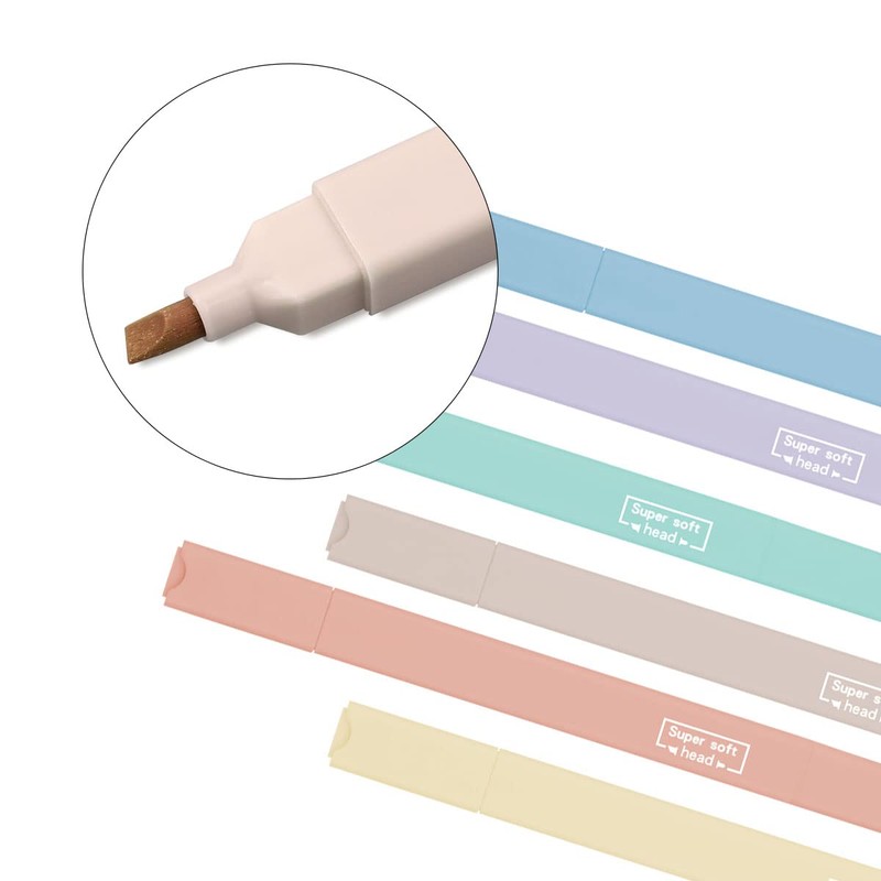 Jagowa 6Pcs Pastel Highlighters, Broad and Fine Double-ended Highlighter Set,