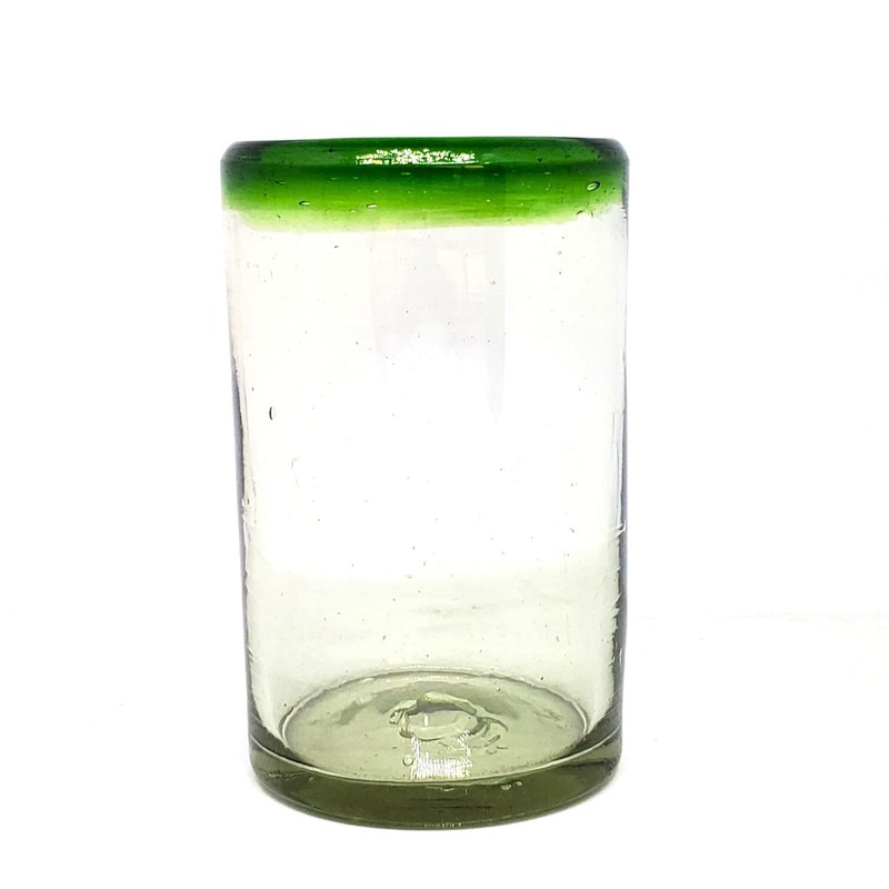 MexHandcraft Emerald Green Rim 14 oz Drinking Glasses (set of