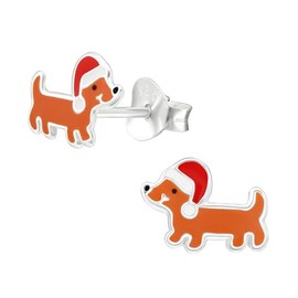 Christmas Santa Dog Earrings - 925 Sterling Silver