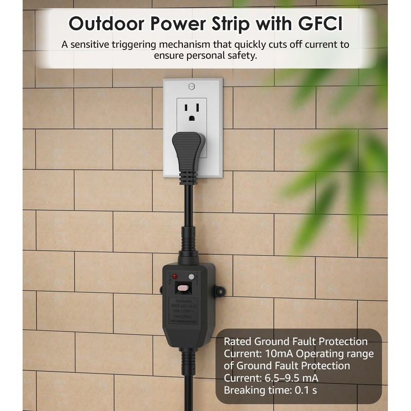 CCCEI GFCI Outdoor Power Strip Weatherproof with 8 AC, Waterproof