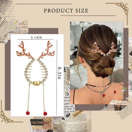 AOREAS 2pcs Pearl Tassel Rhinestone Hair Clips Metal Banana Clips Decorative for Girls Pill Head Ponytail Buckle Christmas Winter Family Party Favors New Year Gift(Christmas Reindeer)