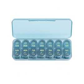 Daviky Pastillero Semanal Para 2 Tomas Diarias, Estuche Para Medicamentos De 7 Días (A. Y P. M.), Pastillero De Viaje Para Aceites De Pescado, Vitaminas Y Suplementos.
