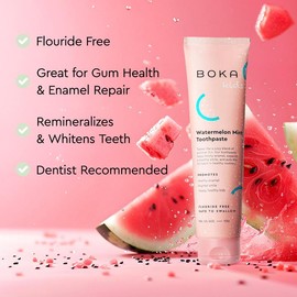 BOKA Watermelon Mint n-Ha Toothpaste for Safe-to-Swallow Oral Care boka  toothpaste flouride  free Daily - Size: 1 Pack