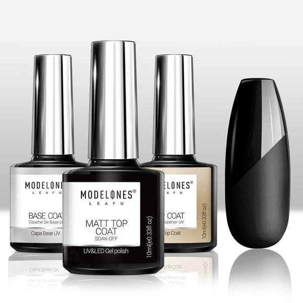 Modelones Matte Gel Top Coat With Base Top Coat Gel Nail Polish, No Wipe Top Coat Nail Lamp Needed, Soak Off Varnish 3x10ml, High Gloss Shiny and Matte Effects In One Set