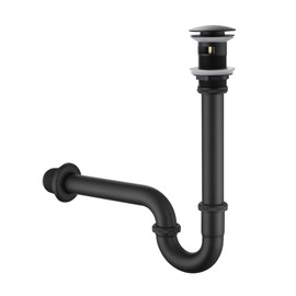 Miraga Sink Stopper U Trap Set, Brass Construction U-Shape 1-1/4 inch Slip Inlet Drain, Sink Drain Stopper Set w/Overflow, US/CA Standard, Pls Measure ur Sink Hole Size Before Order, Matte Black