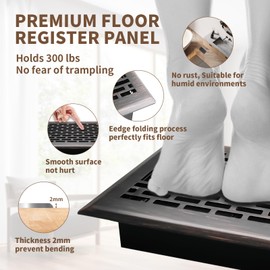 SANYCASA Floor Register 4x8 Inches - Heavy Duty Walkable Steel Floor Vents Ease Adjust Air Flow Direction Floor Registers - Boston Design - Oil Rubbed Bronze Air Floor Vent Covers for Home
