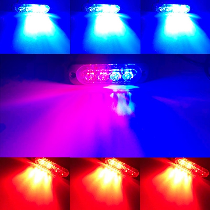 Sidaqi 4-LED Red&Blue Police Light,Surface Flash Mount Grille Emergency Strobe
