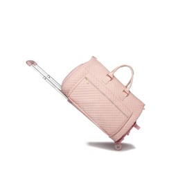 RUIMA Garment Bags for Travel Pink checkered pattern suit travel bag with wheels PU leather Luggage- Rolling Garment Bag(pink)