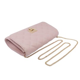 Evening Bag Small Quilted Clutch Purse Vegan Leather Classic Elegant Crossbody Handbag for Women Formal Wedding Party, Pink 001