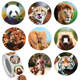 Pack of 500 Animal Stickers Reward Stickers for Children, 2.5 cm Round Jungle Wild Animal Stickers, Zoo Animals Rewards Stickers, Animal Sticker Roll, Animal Shape Reward Stickers, Teacher Reward