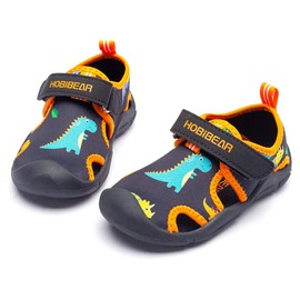 HOBIBEAR Zapatos de agua para niños y niñas de secado rápido con puntera cerrada para deportes acuáticos, Negro/Anaranjado, 15 MX Niño