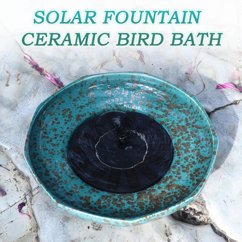 Solar Fountain Ceramic Bird Bath,Bird Bath for Ourside,Outdoor Fountain Bird