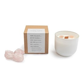 Sugarboo Rose Quartz Crystal Candle with Love Stones Inside - 11oz Soy Blend with Cherry Wood Wick - Ideal for Heart Purification, Tranquility, and Self Love