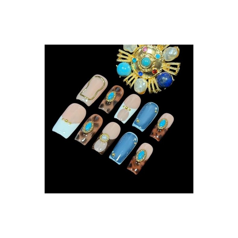 Uñas postizas acrílicas reutilizables hechas a mano con punta francesa