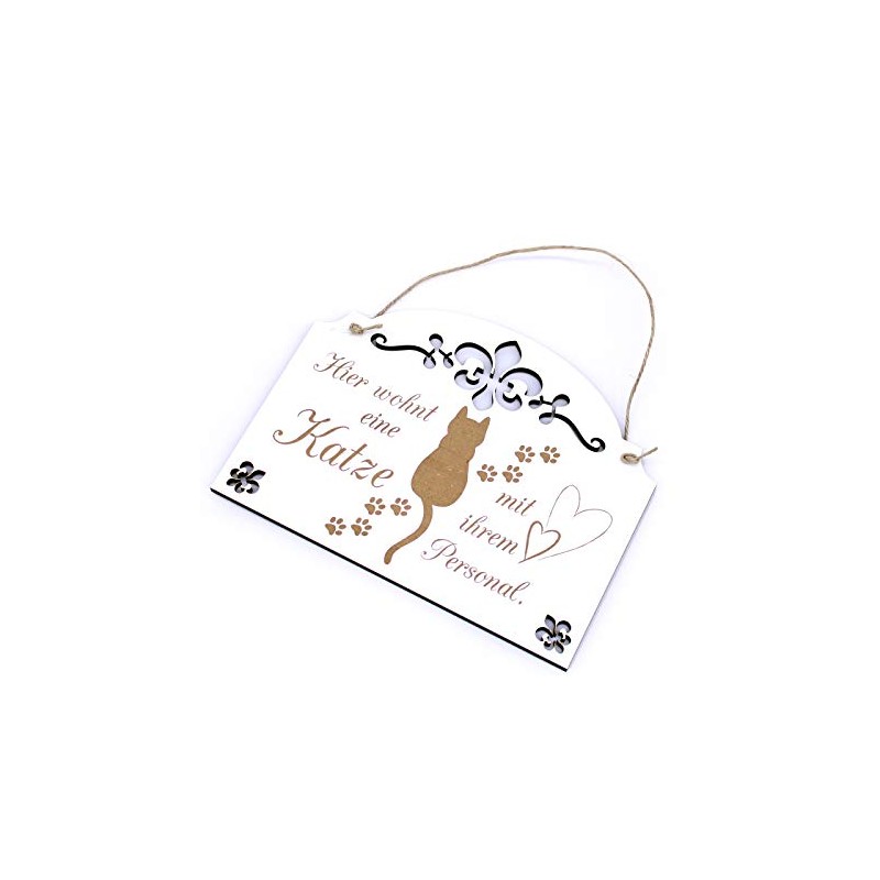 Decorative Door Sign with German Text "Hier wohnt eine Katze