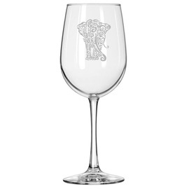 MIP Brand Wine Glass for Red or White Wine Tribal Elephant (16 oz Tall Stemmed)