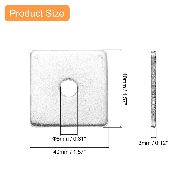 uxcell 3pcs M8x40x3mm Square Plate Bearing Washers 304 Stainless Steel