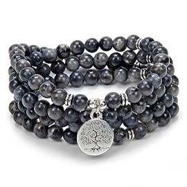 oasymala 108 Mala Beads Bracelet-Mala Beads Meditation Balance Tree of Life Bracelet-Meditation 108 Mala Necklace (Grey Labradorite)