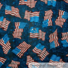 Quilting Treasures BonEful Fabric FQ Cotton Quilt VTG Navy Blue Red White American Flag Star Stripe