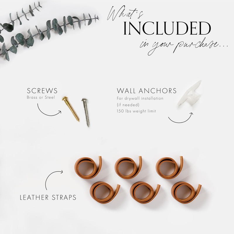 6 Pack Genuine Leather Wall Straps by KEYAIIRA - Sustainably