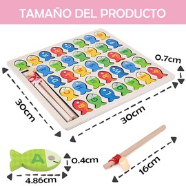 TAIMEI Juguete Montessori para Niños, Juguetes magnéticos para Pescar,Juguete Educativo y Didáctico para Aprender Colores,Números y Formas,Tablero de Aprendizaje con Pescados Magnéticos a Color.