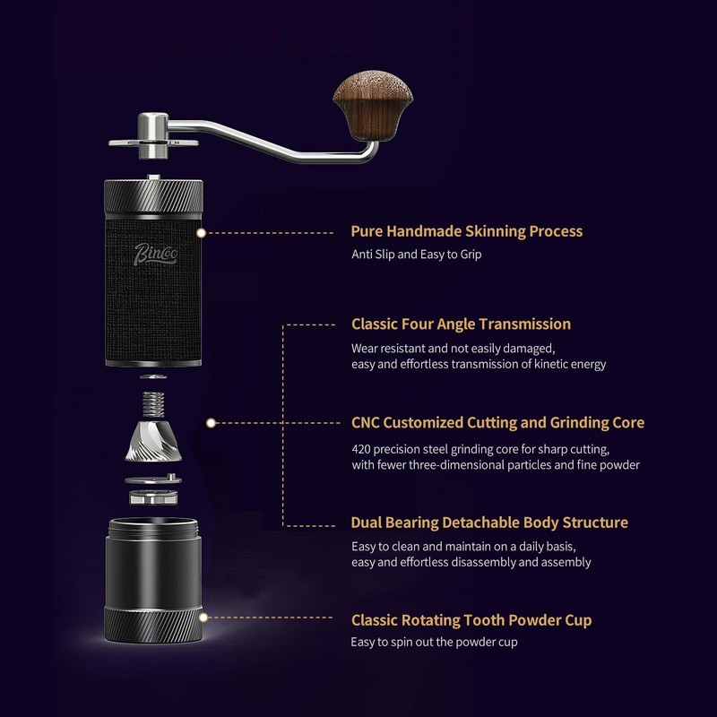 Manual Coffee Bean Grinder, Portable Hand Espresso Grinder with 6