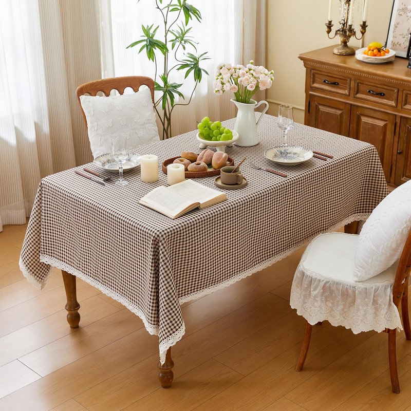 Fantastshop Checkered Tablecloth Rectangle - Cotton Linen Fabric Plaid Buffalo