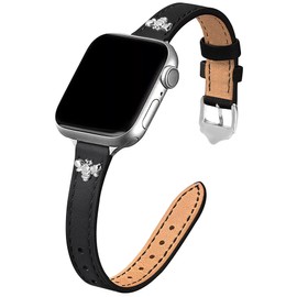 JR.DM Slim Leather-Straps Compatible with iWatch Strap 38mm 40mm 41mm 42mm 44mm 45mm 49mm, Top Genuine Leather Watch Strap with Charms, Feminine Design for iWatch Ultra SE & Series 9 8 7 6 5 4 3 2 1