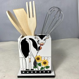 Kitchen NEW Cow Kitchen Utensil Holder w/ Tools & Whisk Farmhouse Decor