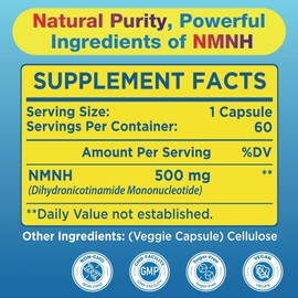NMNH NAD Supplements for Women Men (Dihydronicotinamide Mononucleotide) 500mg, to Boost NAD+ Levels As We Age, NMNH Supplement for Anti Aging, Energy, Immune, Focus, Pure Organic - 60 Capsules