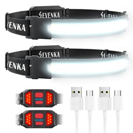 SEVENKA Adjustable LED Headlamp, Black, Battery Powered, 3 Lighting Modes, 210 Wide-Angle Illumination, 1200mAh Rechargeable Battery, 4h Fully Charged Working Time