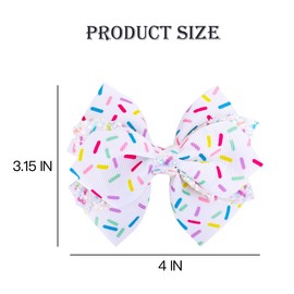 4 Inch Glitter Sprinkle Confetti Birthday Hair Bow Clips for Girls - IKOLA Handmade Grosgrain Ribbon Bows | Non-Slip Alligator Barrettes Hair Accessories for Birthday, Ice Cream & Candy Party