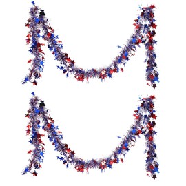 4th of July Garland,Star Red White Blue Twist 4th of July Garland | 2X Parade Hangable Tinsel Glitter Ornaments, Celebration Holiday Decorations for Independence Day