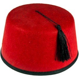 Party HuB Red Fez Hat with Black Tassel Adult Fancy Dress Turkish Hat Tommy Cooper Dress Up Hats