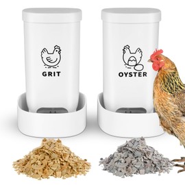 Chicken Oyster Shell Feeder and Grit Feeder with Lid, Automatic Chicken Feeder Coop Accessories Supplies Bottom with Drainage Holes Design for Healthier Hens & Eggs