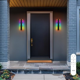 𝗠𝗢𝗗 𝗟𝗜𝗚𝗛𝗧𝗜𝗡𝗚 Haylen RGB | Long Outdoor Wall Lights, 7 Colors and 358 Light Effects, Dimmable with Remote Modern Linear Exterior Light Fixture, Waterproof Wall Sconce 9W, 1-Pack (RGB | 12")