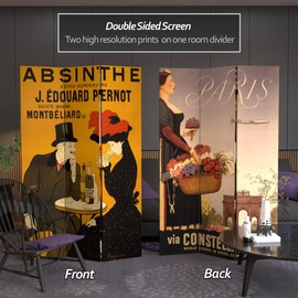 Red Lantern 6 ft. Tall Double Sided Vintage Art Canvas Room Divider, Absinthe