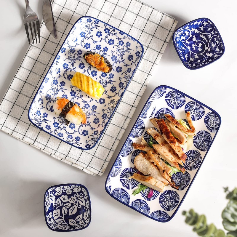 Selamica Ceramic 9.5 Inch Large Rectangular Salad Plates, Dinner Plates,