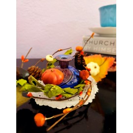 Fall Harvest 2.5" Maple Leaf Pinecone Pumpkin Candle Ring Artificial Berries Pumpkin Autumn Decoration Wedding Party Thanksgiving Parties Centerpieces Table Decor 094-2