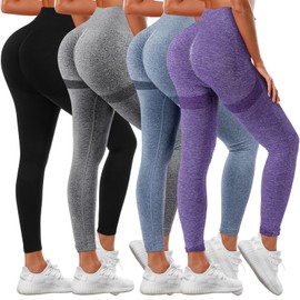 Mumucove 4 Pack Women Butt Lifting Workout Leggings, High Waist Seamless Gym Legging Yoga Scrunch Pants(Dark Gray, Blue, Purple, Black,X-Large)