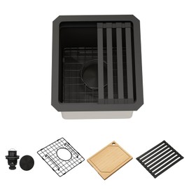 LQS Black Bar Sink Undermount, Undermount Bar Sink Stainless Steel 13" x 15", Small 10" Deep Single Bowl Kitchen Sinks, Smart Workstation Ledge With Cutting Board For RV, Outdoor and Prep Use