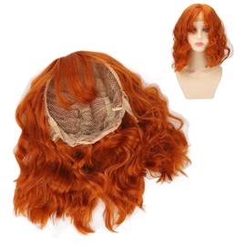 Peluca Naranja Rizada, ANGGREK Peluca Corta Rizada con Flequillo, Al Tacto, Versátil, Resistente Al Calor, Peluca Sintética para Halloween, Conciertos, Fiestas Temáticas,