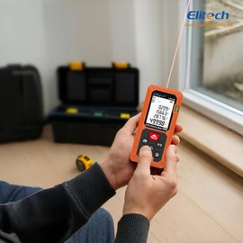 Elitech Laser Measuring Tool, 165ft Laser Tape Measure with Bubble Level | ±1/16 in Accuracy, 99 Data Memory, 6 Measurement Modes, Backlit LCD, IP54