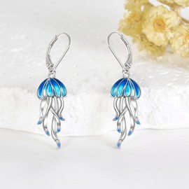 POPLYKE Jellyfish Earrings for Women Sterling Silver Jellyfish Earrings Dangle Drop Jellyfish Jewelry for Girls Ocean Earrings