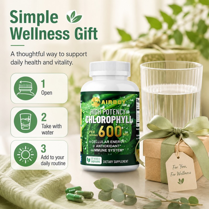 Chlorophyll Capsules for Adults – 600mg Daily Green Supplement for