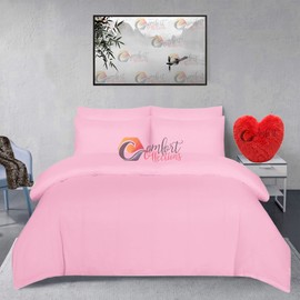 Comfort Collections Brushed 100% Cotton Flannel Flannelette Plain Duvet Quilt Cover Bedding Set Pink Single 135cm x 200cm Approximate