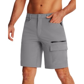 EKLENTSON Mens Hiking Cargo Shorts Casual Lightweight Quick Dry Water Resistant Breathable Fishing Shorts Light Grey 34
