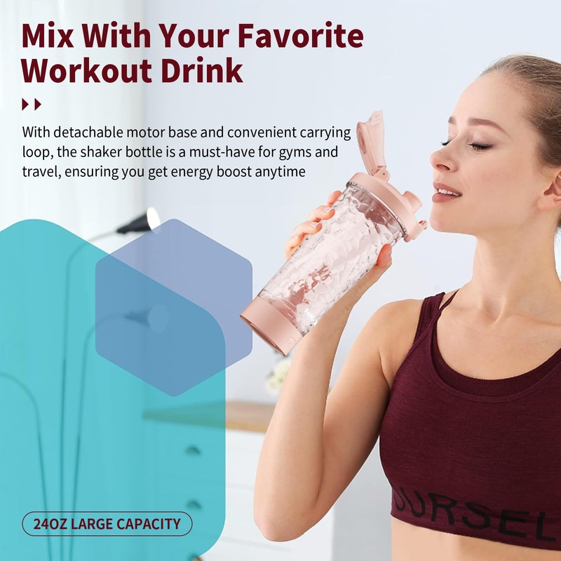 FANS-ONE Electric Protein Shaker Bottle, 24oz Lockable Electric Blender Cup,