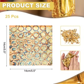 Sourcing Map 25 Pcs Gold Leaf Sheets 5.5" x 5.5" Imitation Gold Foil Sheets Variegated Booklet with Circle Pattern for Crafts, Picture Frames, Nails and DIY Arts Decoration